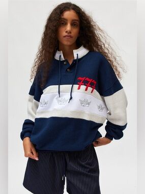 Better Luck Next Time Henley Pullover Sweatshirt Urban Outfitters XS/S Striped
